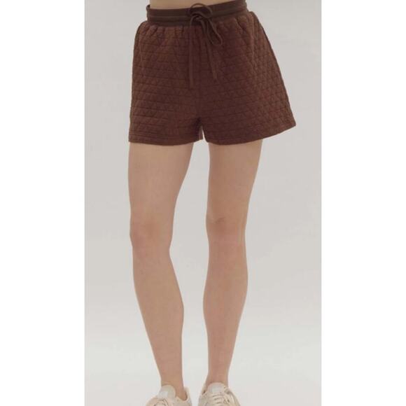 Entro Quilted High Waisted Drawstring Shorts in Espresso, S - Picture 2 of 9